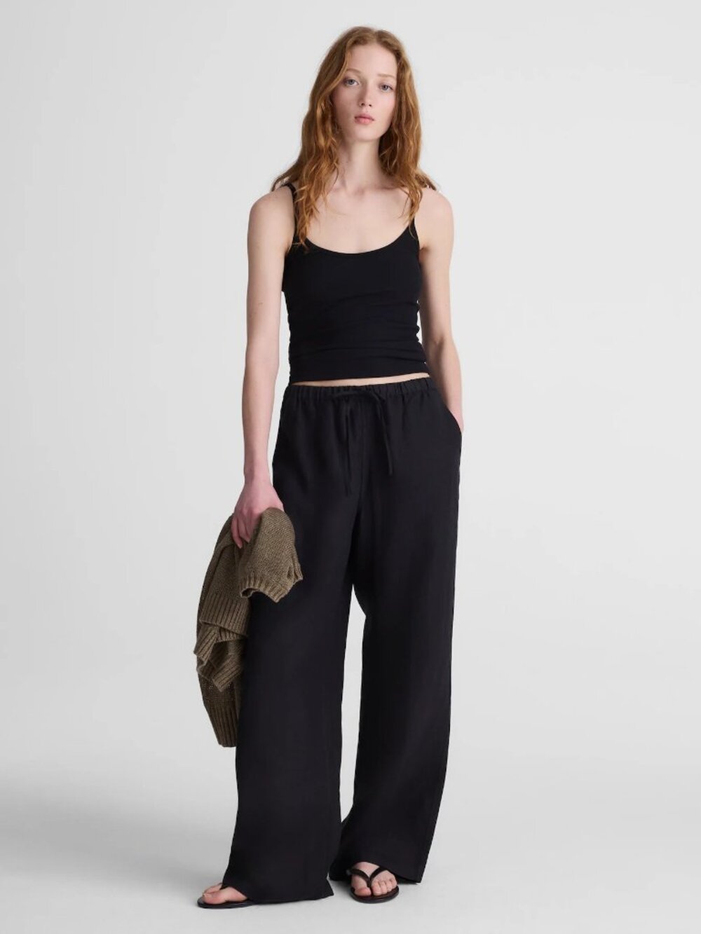 Madewell Pull-On Pants in 100% Linen Jet Black